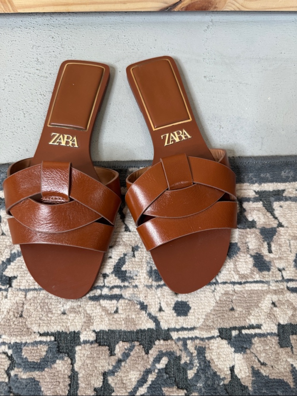 Zara Tan/Brown Braided Leather Slide Mules